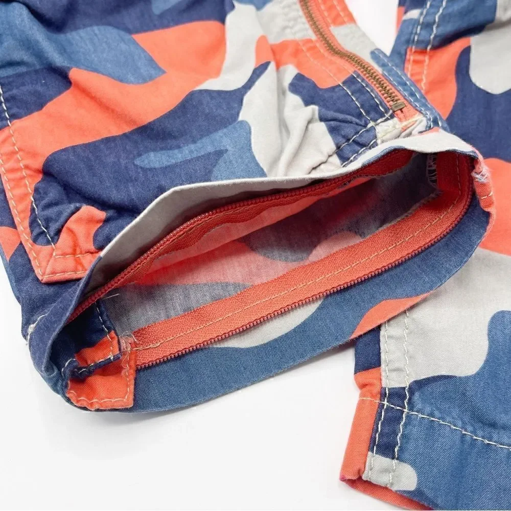 Mini Boden orange blue camo print Techno zip off pants - Boys 3Y